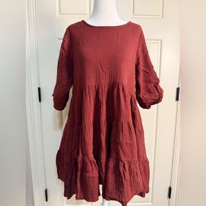 By Together Brick Red Long Sleeve Dress